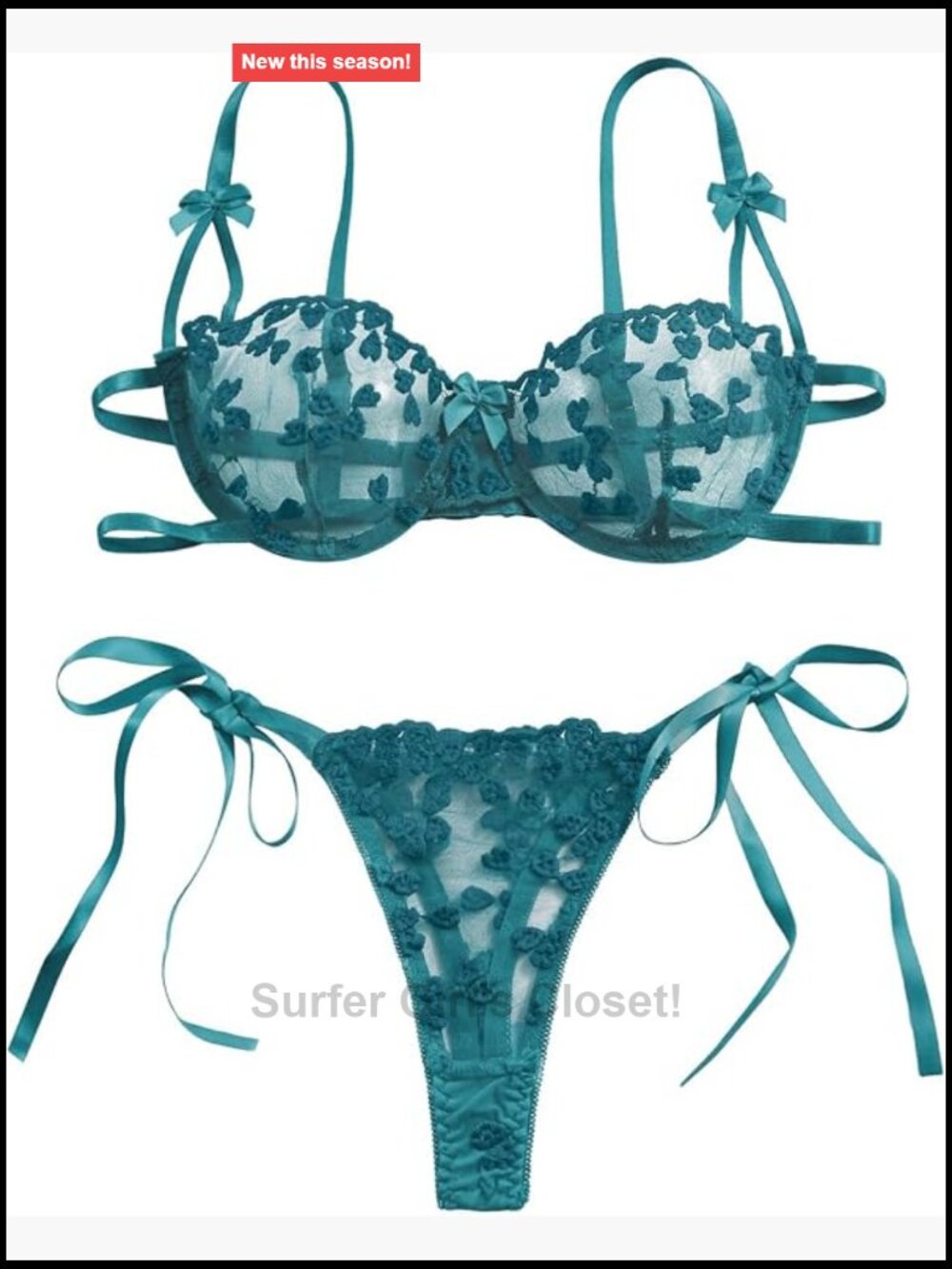 Lilosy Sheer Mesh Lace 2 Piece Bra and Thong Set Push Up Underwire